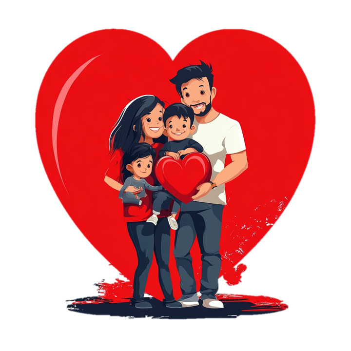 A heart with a family inside of it